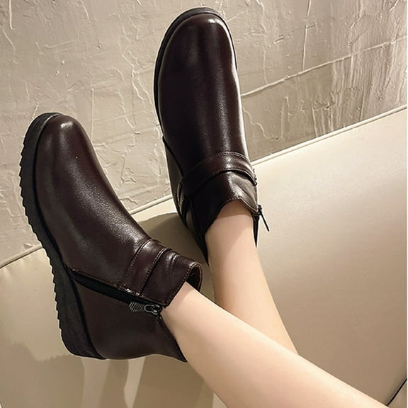 Bnwani Womens Boots Winter Toe Zipper Flat Thick Ankle Fleece Warm Outdoor 0 Boot Brown Size 6