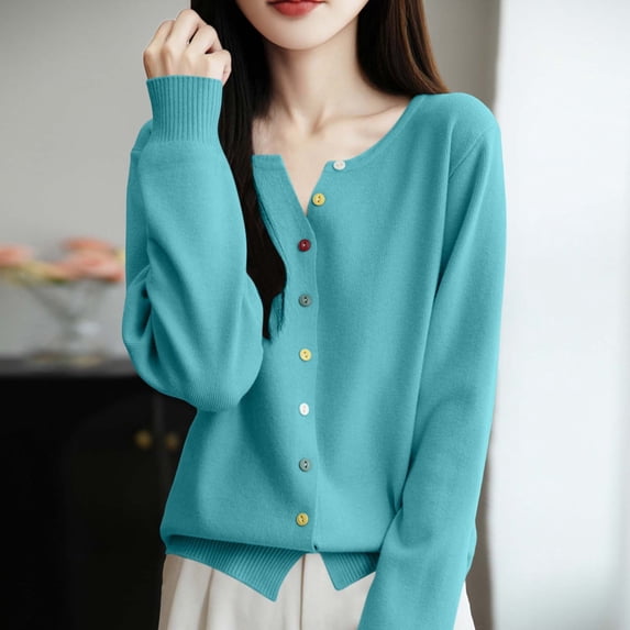 Bnwani Womens Cardigan Sweaters, Casual Solid Color Fall and Winter Regular Round-Neck Sweater