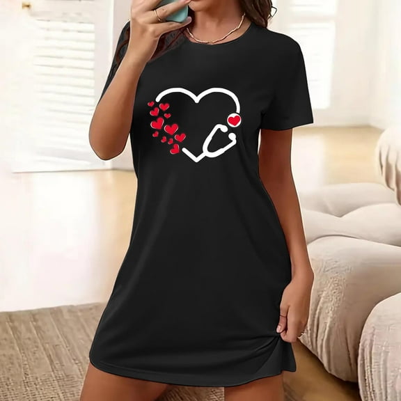 Bnwani Womens Nightgowns Fashion Crew Neck Short Sleeve Casual Green Size XXL(Us:12)