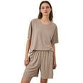 thumbnail image 1 of Bnwani Womens Pajamas Shirts and Shorts Pajamas Sets Breathable Soft Sleepwear Khaki L, 1 of 8