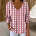 thumbnail image 1 of Bnwani Womens Plus Size Blouses, Daily Plaid Shirt Trendy Loose Long Sleeve V-Neck Tops Pink 4XL, 1 of 6