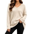 thumbnail image 1 of Bnwani Womens Pullover Blouses Plus Size V Neck Waffle Knit Long Sleeve Top, Loose Casual Shirts for Fall Winter Daily Wear Beige XL, 1 of 9
