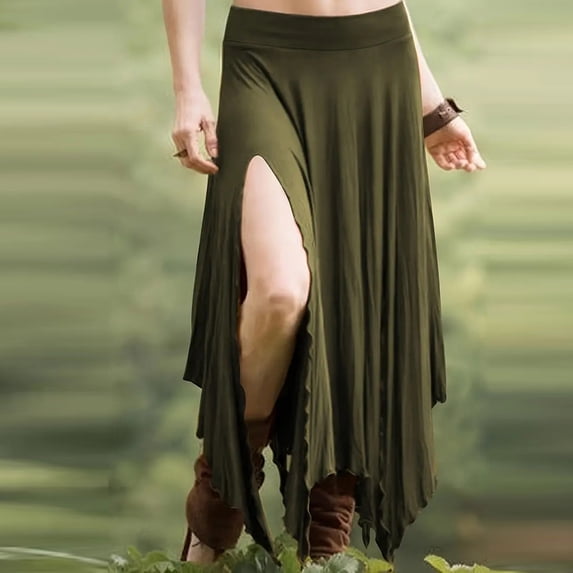 Bnwani Womens Skirts,Women's Skirts,High Waist,Handkerchief,Flare,Solid,Army Green,XL
