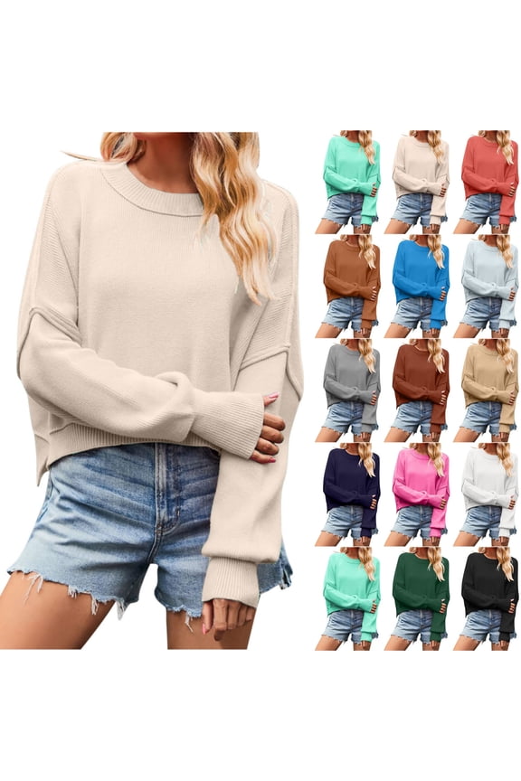 Womens Sweater Cream Pullover Loose Large Size Color Long Sleeve Sweater Tops Size M(US:6)