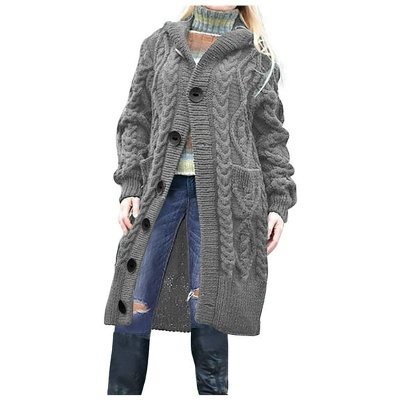 Bnwani Womens Sweaters Cardigan Pocket Knit Long Sleeve Fall Winter Jacket Solid Color Cardigan Gray Cardigan Sweaters for Women Size 3XL(US:14)
