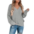 thumbnail image 1 of Bnwani Womens Sweaters Fall 2023 Oversized V Neck Long Sleeve Loose Blouse Top Knit Gray Womens Fall Sweaters 2023 Size L(US:8), 1 of 8