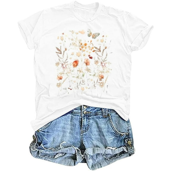 Bnwani Womens T Shirts Womens Tops Casual Dailywear Crew Neck Printed White S(US:4)