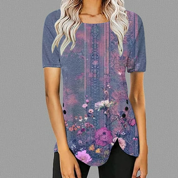 Bnwani Womens T Shirts Womens Tops Crew Neck Comfortable Casual Printed Pink 2XL(US:12)