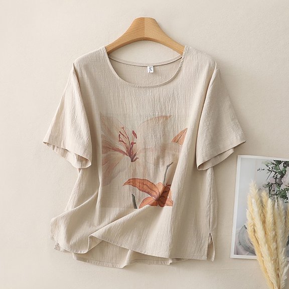 Bnwani Womens T Shirts Womens Tops Crew Neck Comfortable Fashion Printed Beige L