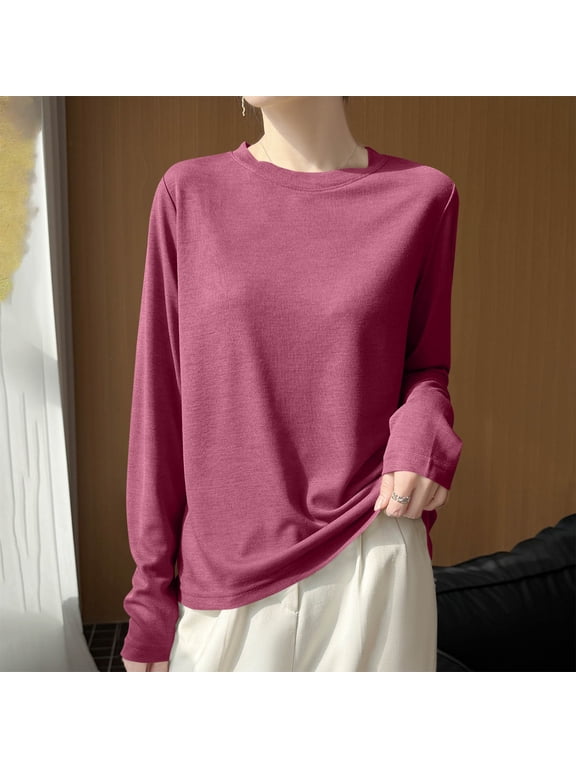 Womens Top, Going Out Daily Fall and Winter Long Sleeve Round-Neck Shirts Comfortable Red M