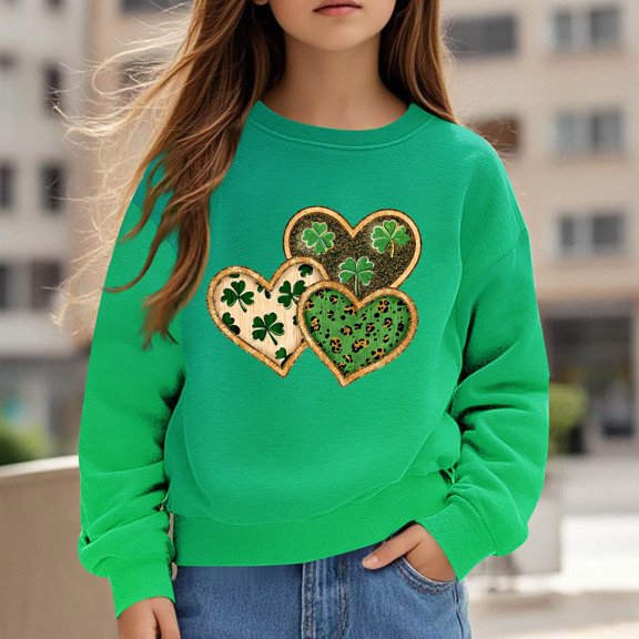 Bnwani Crew Neck Sweatshirts for Kids Long Sleeve Casual Heart Print Blue Size 3-4t