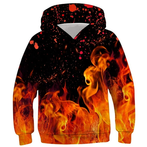 Bnwani Crew Neck Sweatshirts for Kids Long Sleeve Casual Print Pocket Orange Size 8-9 Years