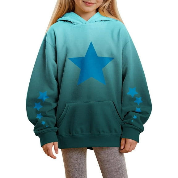 Bnwani Crew Neck Sweatshirts for Kids Long Sleeve Fleece Casual Solid Gradient Print Pocket Green Size 3-4t