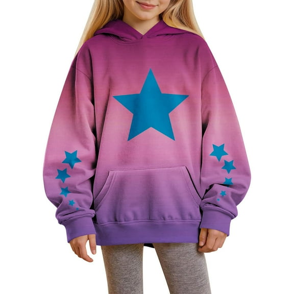 Bnwani Crew Neck Sweatshirts for Kids Long Sleeve Fleece Casual Solid Gradient Print Pocket Red Size 3-4t