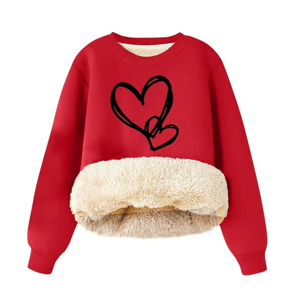 Bnwani Girls Sweatshirt Fashion Long Sleeve Fleece Lamb Casual Heart Print Red Size 2-3t