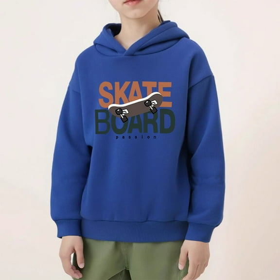 Bnwani Hoodie Sweatshirt for Children New Fall Fashion Long Sleeve Fleece Casual Cute Print Blue Size 3-4t