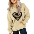 thumbnail image 1 of Bnwani Kids Hoodie Sweatshirt Crew Neck Long Sleeve Casual Heart Print Pocket Beige Size 3-4t, 1 of 4