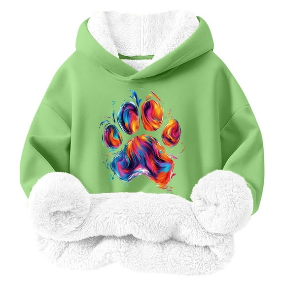 Bnwani Kids Hoodie Sweatshirt Fashion Long Sleeve Fleece Lamb Casual Print Green Size 6 Years