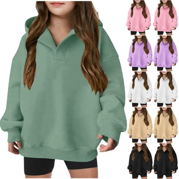 Bnwani Kids Hoodie Sweatshirt Boys Crew Neck Long Sleeve Casual Solid Print Green Size 7 Years