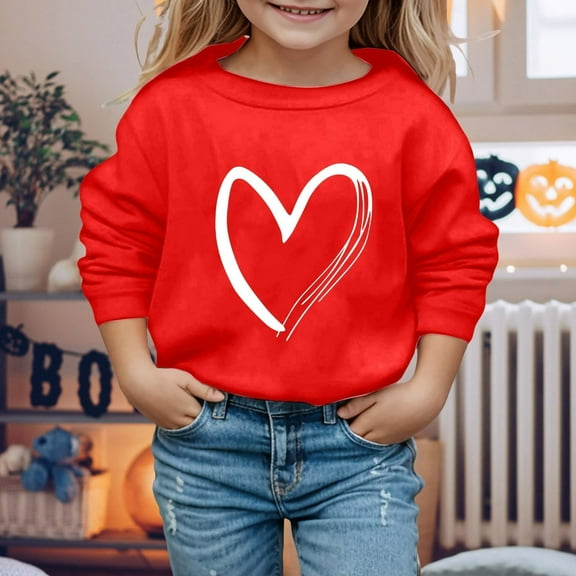 Bnwani Toddler Crew Neck Sweatshirts Long Sleeve Casual Heart Print Red Size 12 Months