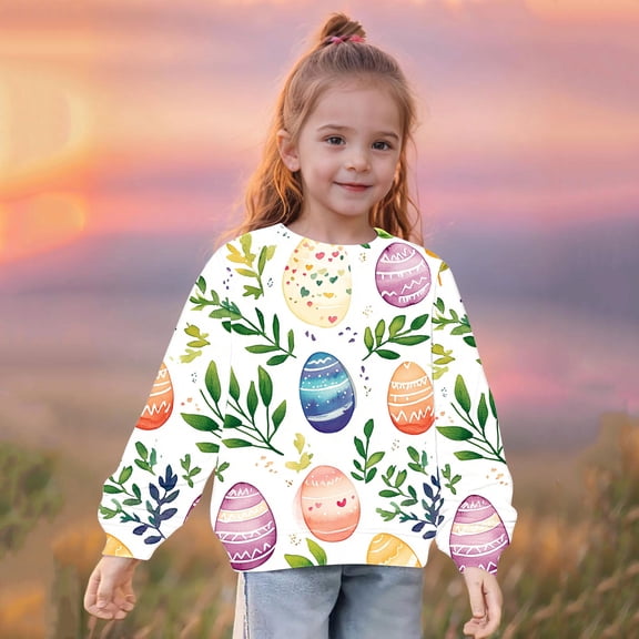 Bnwani Toddler Crew Neck Sweatshirts Girls Long Sleeve Print Multicolor Size 7 Years