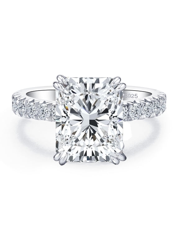 4ct Moissanite Radiant Cut Engagement Rings for Women 925 Sterling Silver Promise Rings