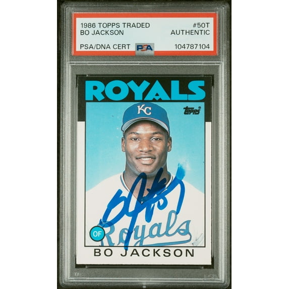 Bo Jackson 1986 Topps Traded Signed Baseball Rookie Card #50T Auto PSA 104787104