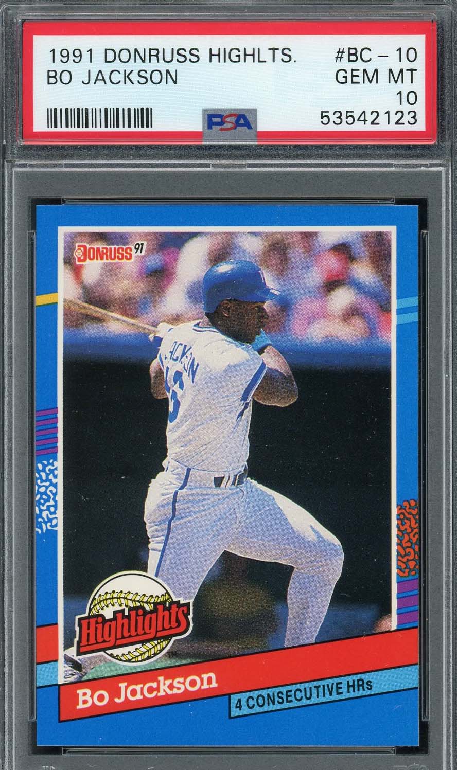 Bo Jackson 1991 Donruss Highlights Baseball Card BC10 Graded PSA 10