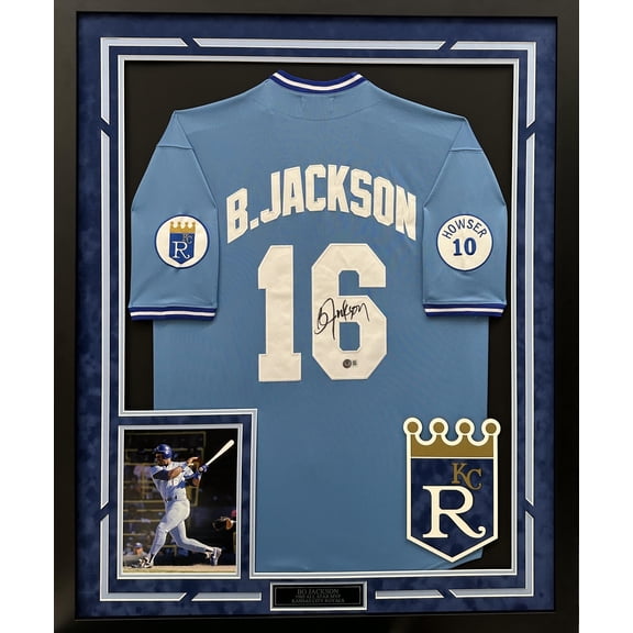 Bo Jackson Autographed Hand Signed Custom Framed Kansas City Royals Jersey - Beckett COA