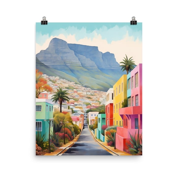 Bo,Kaap Print, Colorful Cape Town Houses Wall Art, South Africa Travel Poster, Table Mountain Decor, Vibrant Streetscape Artwork Home Decor #3621, Unframed Poster Size 12x18