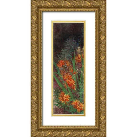 Bo, Li 9x18 Gold Ornate Wood Framed with Double Matting Museum Art Print Titled - Wild Lily Garden I