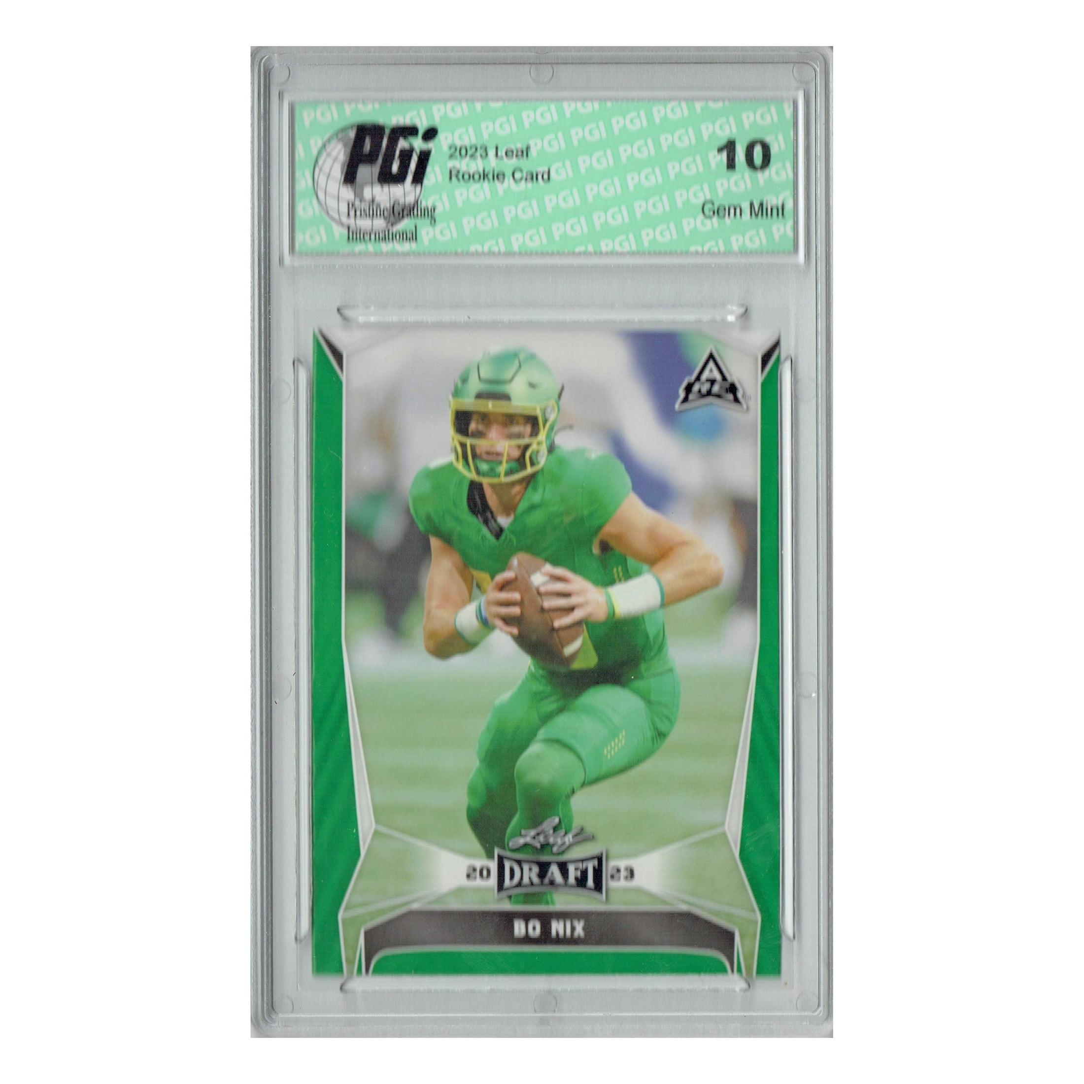 Bo Nix 2023 Leaf Football #32 Green SP Rookie Card PGI 10