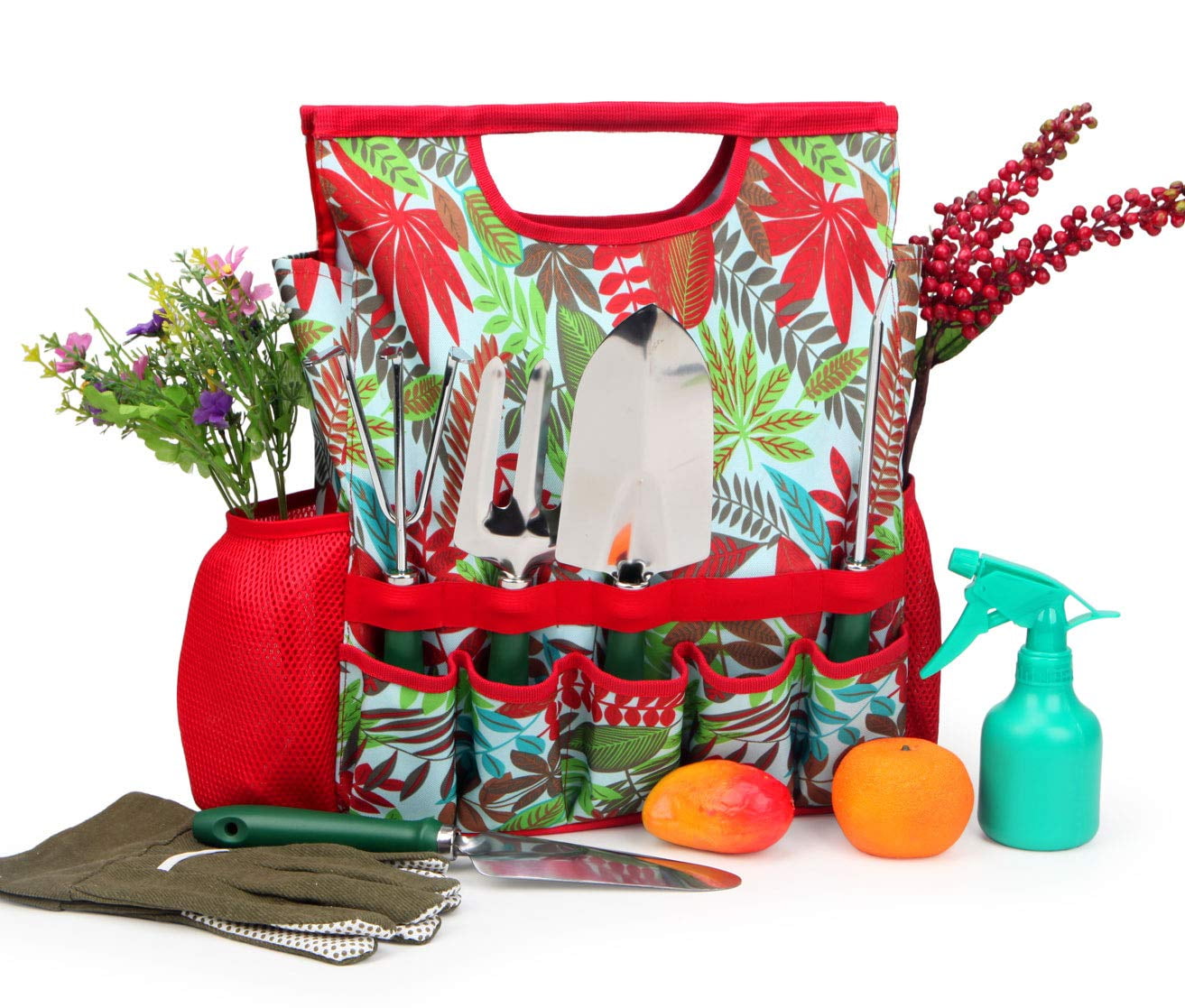 Colorful 9-Piece Garden Tools Set with Tote and Gloves