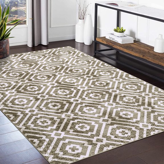 Bo-hoTribal Area Rugs, Modern Geometric Trellis Entryway Rug Washable Rug,Moro-ccanRug, Traditional Rug, Foldable Thin Non Slip Rug, Distressed Indoor Mat for Bathroom Bedroom Living Room Dining Room