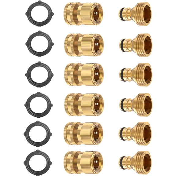 BoArt Garden Hose Quick Connector Set, Solid Brass 3/4 Inch Water Fitings Thread Easy Connect No-Leak Male Female 6 Sets