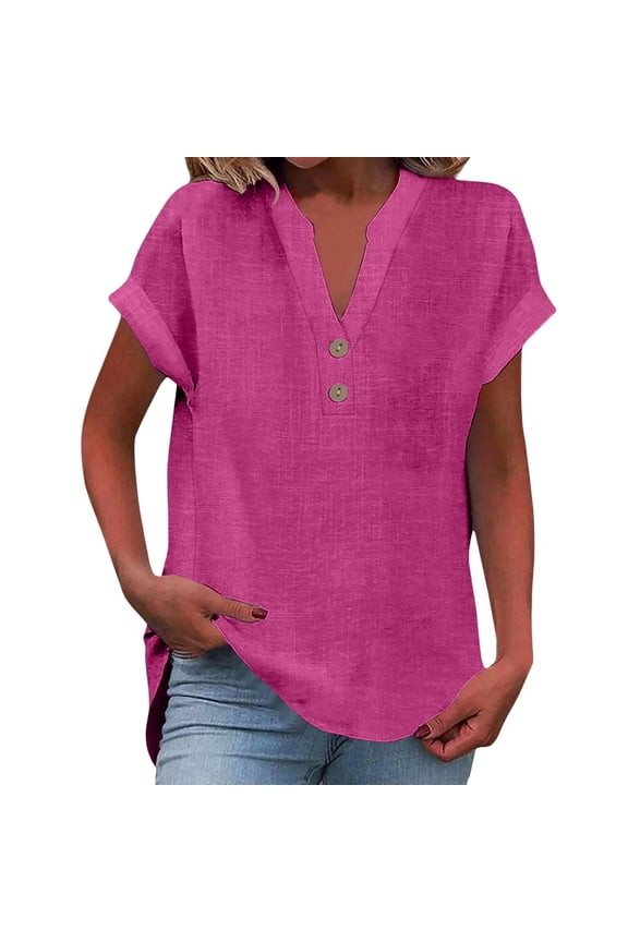 Boho Minimalist Linen Shirts for Women V Neck Shirts Pullover Shirt Bohemian Tops 2026 Casual Trendy Blouse Short Sleeve Blouses Ethnic Style Retro Minimalist Tops Dressy Clothes Flowy Shirt