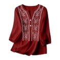 thumbnail image 1 of BODOAO Linen Blouses for Women Beach Cotton Tops Dressy Clothes Retro Embroidered Tops Bohemian Tops Loose Fit Blouses Work Tees Pullover Shirt Peasant Blouses Mexican Shirt Henley Shirts Red L, 1 of 9