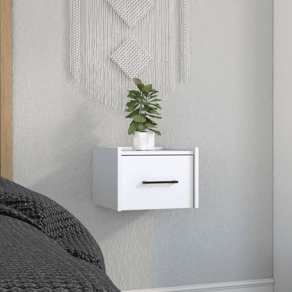 Boa Floating Nightstand, End Table, Side Table Wall-Mounted with Drawer White