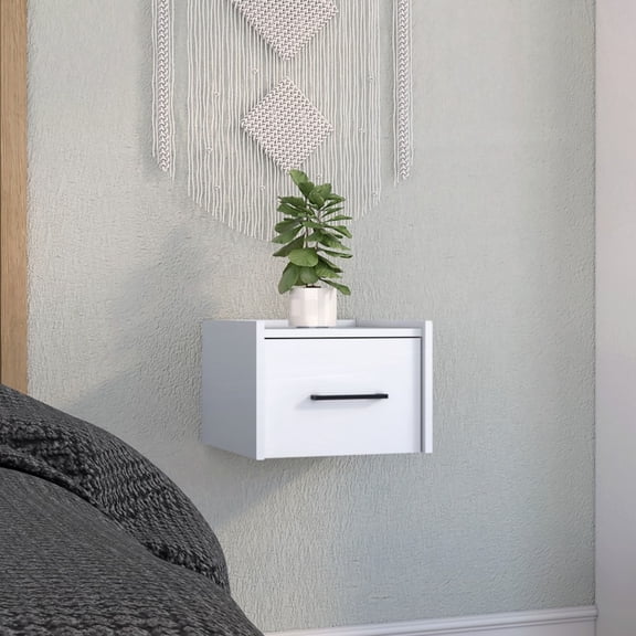 Boa White Floating Nightstand with Drawer - Easy Assembly Bedroom