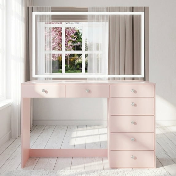 Boahaus Aria 7 Drawer Vanity Desk with Mirror and Lights