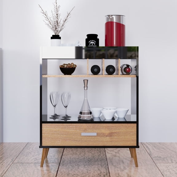Boahaus Ashbourne Bar Cabinet with Drawer, Shelves & Wine Rack, Space-Saving Design