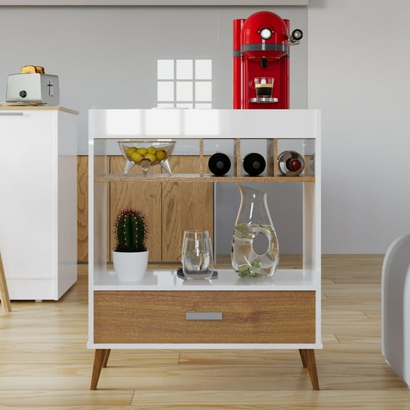 Boahaus Ashbourne Bar Cabinet with Drawer, Shelves & Wine Rack, Space-Saving Design