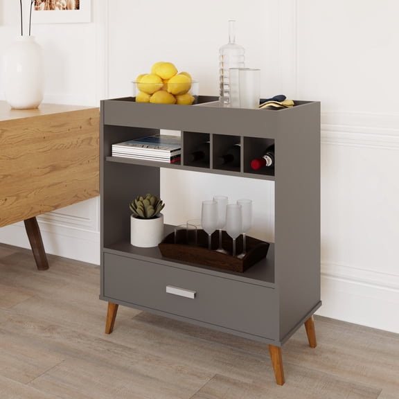 Boahaus Ashbourne Bar Cabinet with Drawer, Shelves & Wine Rack, Space-Saving Design