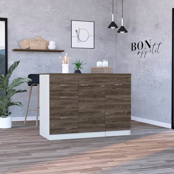 Boahaus Bayonne Kitchen Base Cabinet, White - Walnut