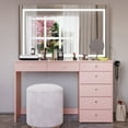 thumbnail image 1 of Boahaus Brielle Modern Pink Vanity Desk with Speakers, Mirror, Lights & Charging Station, 1 of 9