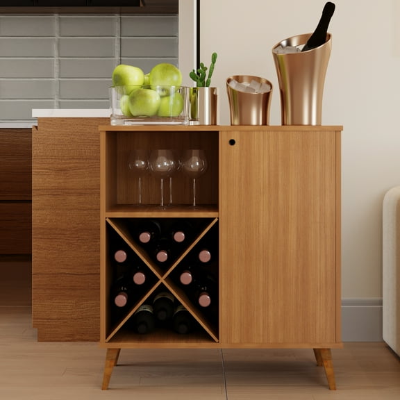 Boahaus Cartmel Bar Cabinet with X-Shaped Wine Rack, Open Shelf & Door – Brown