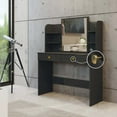 thumbnail image 1 of Boahaus Cixi Modern Makeup Vanity with 2 Drawers Golden Knobs, 6 Storage Shelves, and Wide Mirror, Black Vanity Desk for Bedroom, 1 of 5