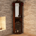 thumbnail image 1 of Boahaus Glasgow Tall Corner Bar Cabinet with Glass Door, Wine Rack & Mirrored Back, Brown, 1 of 13