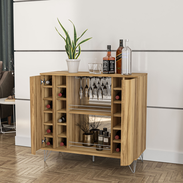 Boahaus Dublin Modern Bar with Wine Rack, 2 Shelves, 2 Wood