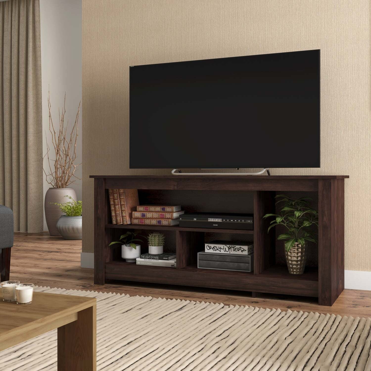 Boahaus Duluth Dark Brown TV Stand Modern Style TV Stand with Ample